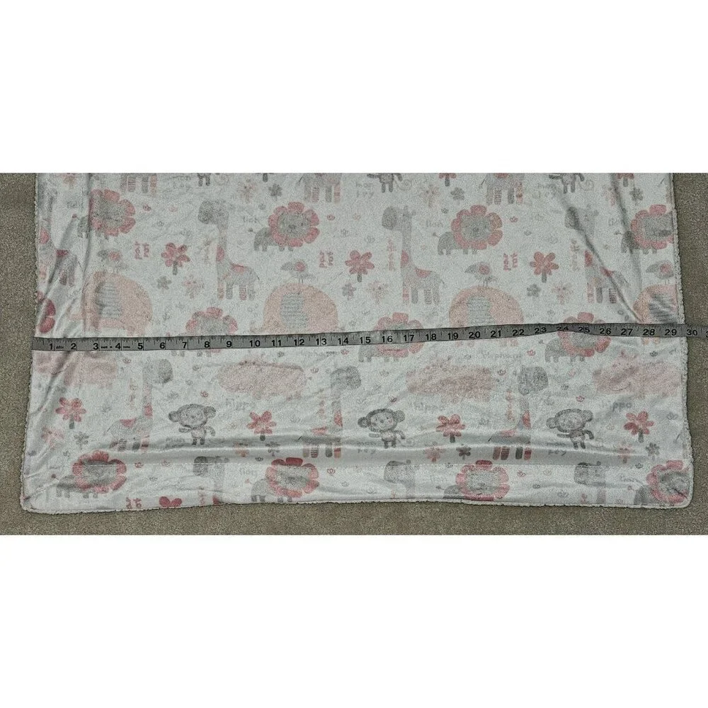 Pink Gray Baby Blanket Lion Giraffe Elephant Bird Monkey Hippo SL Home 119741
